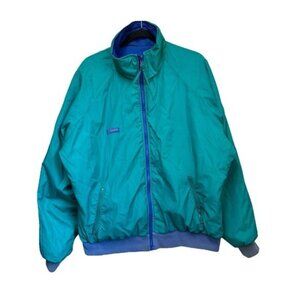 Vintage Columbia Mens XL Windbreaker Jacket Reversible Blue Green 80s Thinsulate